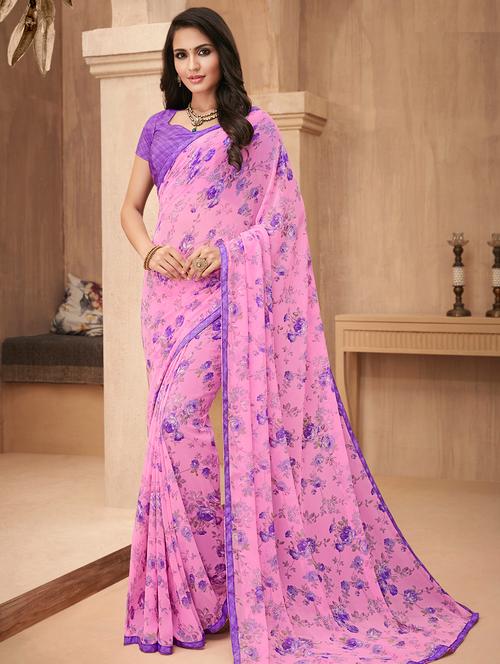 floral printed saree with blouse - 16646501 - Very Small Image - 1