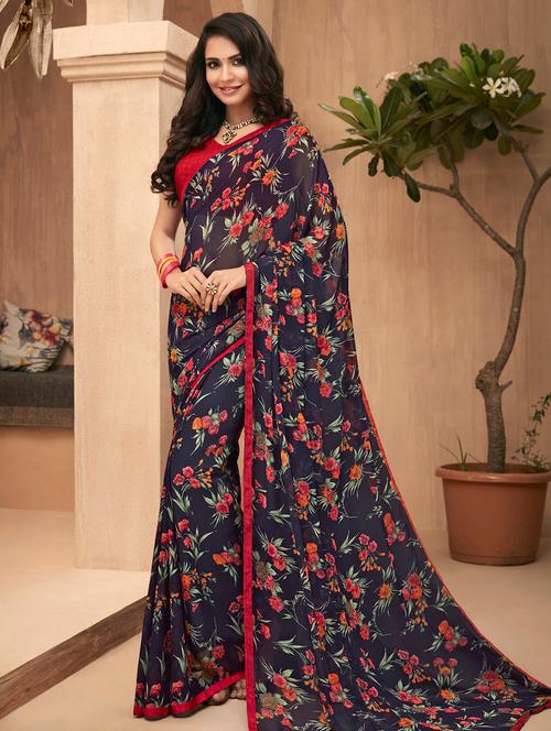 floral printed saree with blouse - 16646507 - Very Small Image - 1