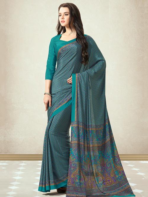 floral printed saree with blouse - 16646521 - Very Small Image - 1