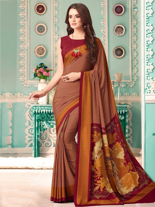 geometric printed saree with blouse - 16646534 - Very Small Image - 1