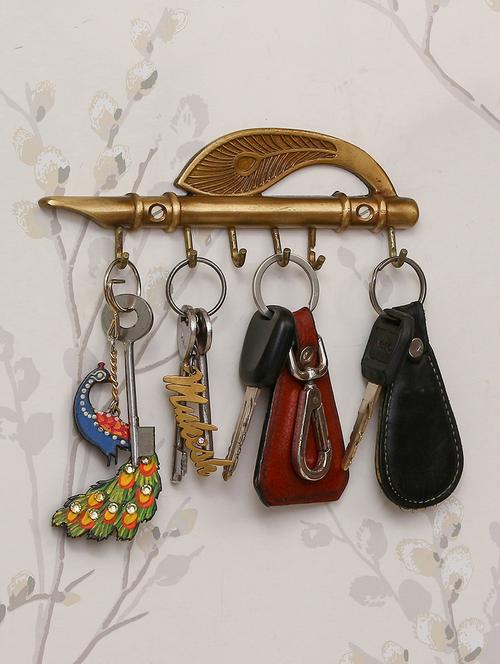 krishna morpankh and flute design brass key holder - 16647962 - Very Small Image - 1