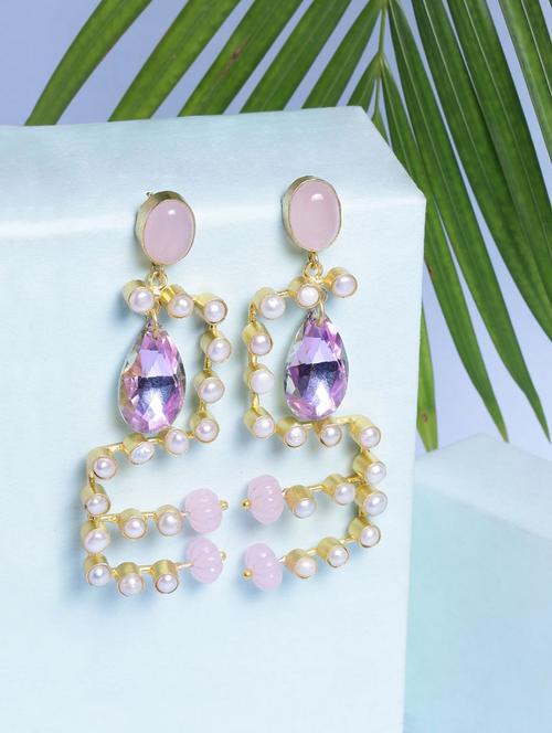 pink brass drop earring - 16649348 - Very Small Image - 1