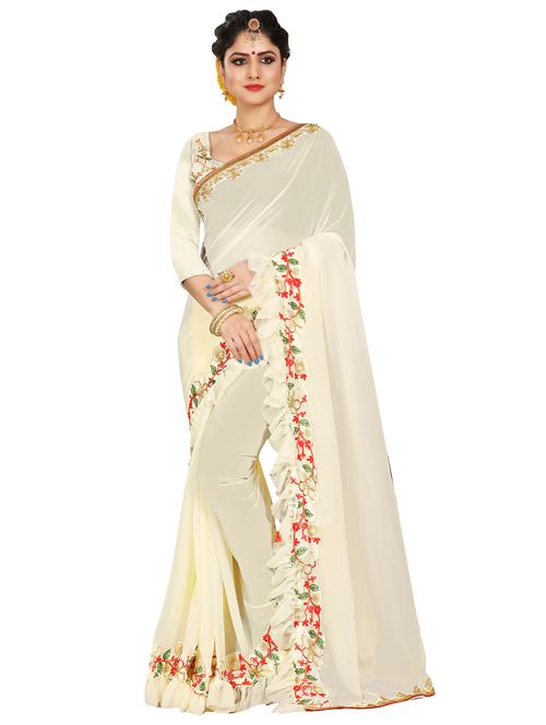 embroidered ruffle saree with blouse - 16649822 - Very Small Image - 1
