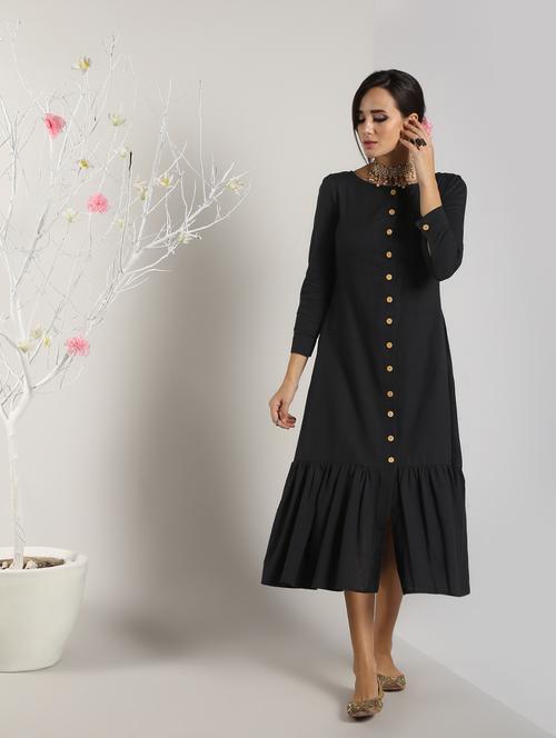 solid a-line ethnic dress - 16651271 - Very Small Image - 1