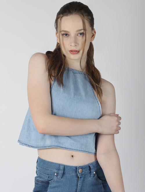 halter neck denim crop top  - 16654618 - Very Small Image - 1