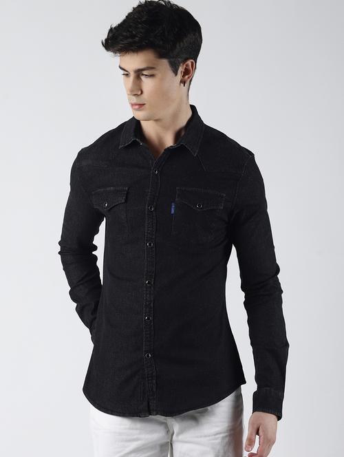 black solid casual shirt - 16655745 - Very Small Image - 1