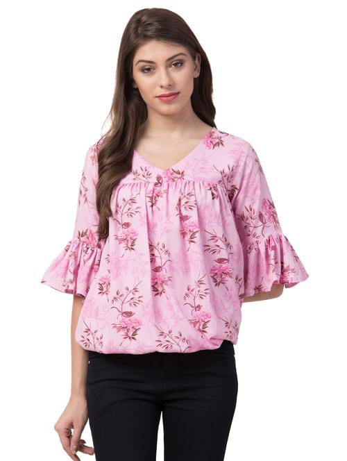 bell sleeved floral blouson top - 16658229 - Very Small Image - 1