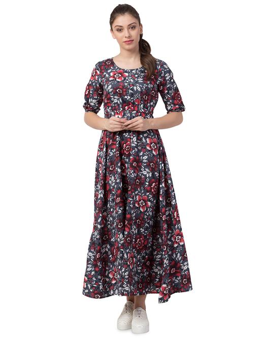 round neck floral maxi dress - 16658246 - Very Small Image - 1