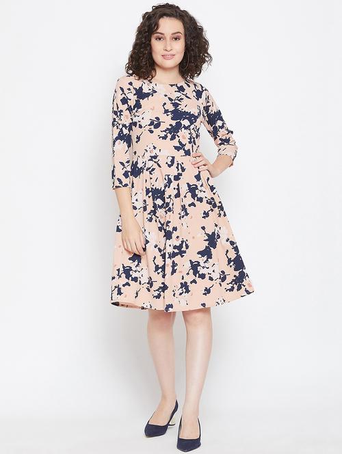 boat neck floral flared dress - 16658287 - Very Small Image - 1