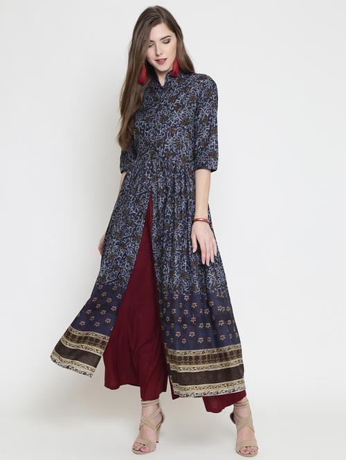 printed high-slit flared kurta  - 16659220 - Very Small Image - 1