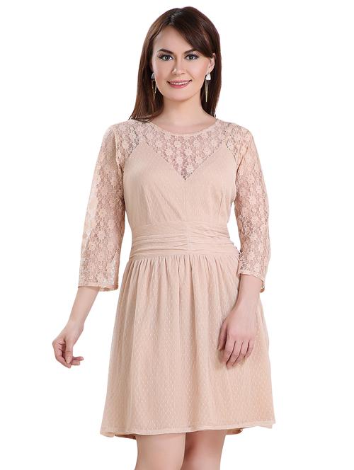 round neck lace detail flared dress - 16661496 - Very Small Image - 1