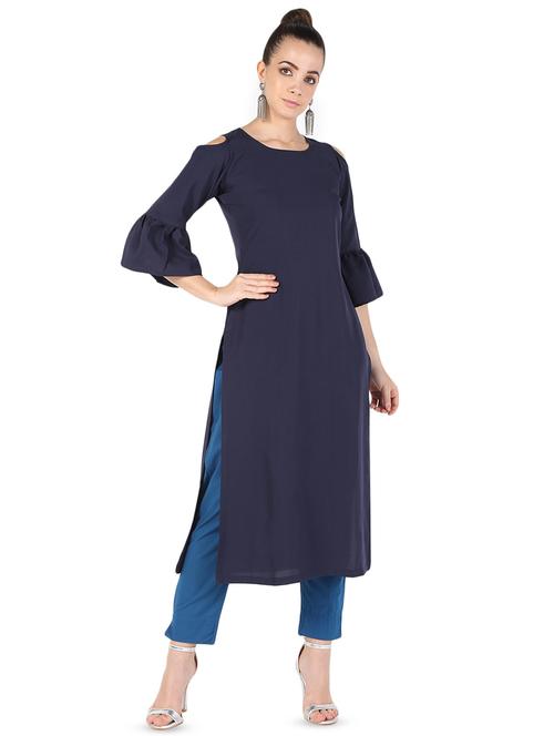 solid bell sleeve straight kurta  - 16661935 - Very Small Image - 1