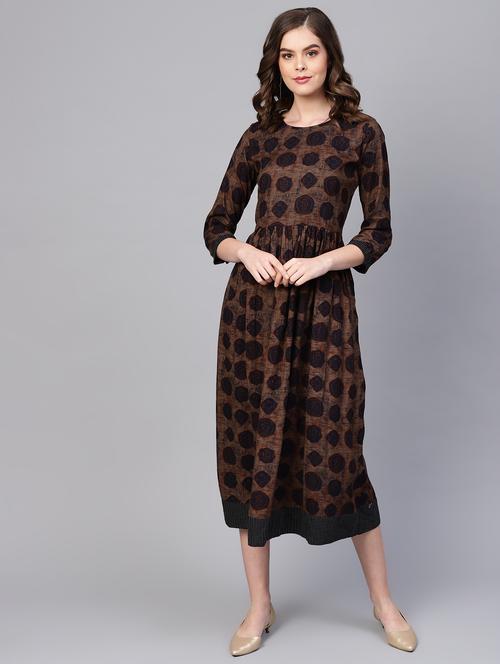 round neck gathered a-line dress - 16662305 - Very Small Image - 1