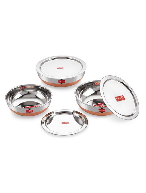 stainless steel tasra kadhai with copper bottom and lid (set of 3)  - 16662421 - Very Small Image - 1