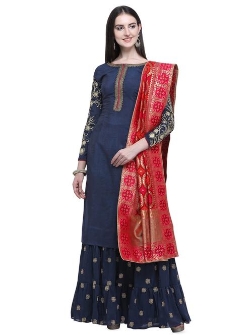 embroidered semi-stitched suit - 16662532 - Very Small Image - 1