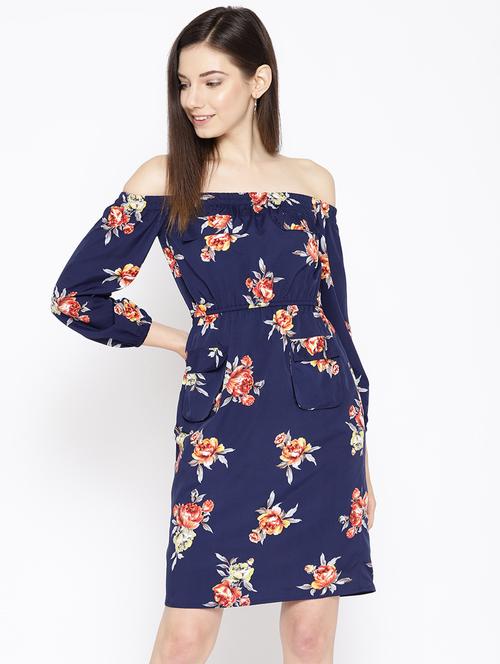 tie back floral off shoulder dress - 16663626 - Very Small Image - 1