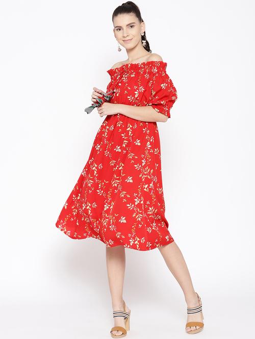 tie knot detail floral off shoulder dress - 16663627 - Very Small Image - 1