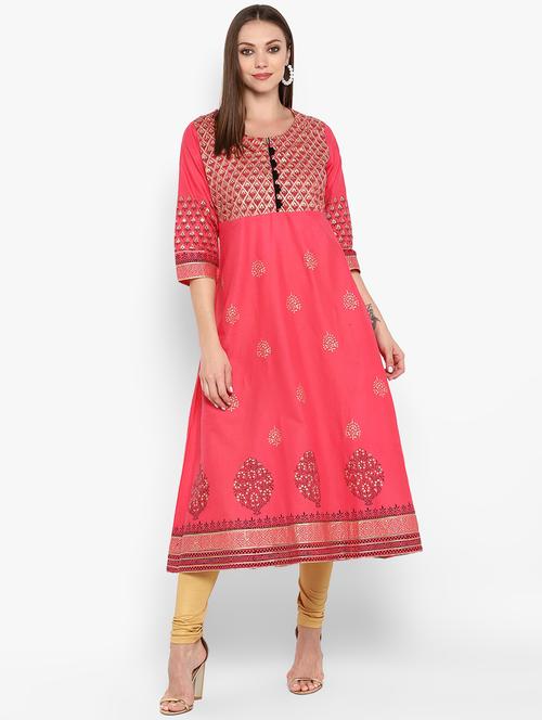 gota patti foil printed a-line kurta - 16665904 - Very Small Image - 1