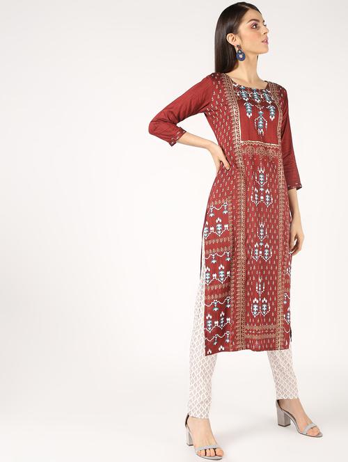 sequined foil printed straight kurta - 16667759 - Very Small Image - 1
