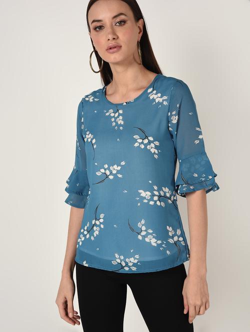 round neck bell sleeved floral top - 16667963 - Very Small Image - 1