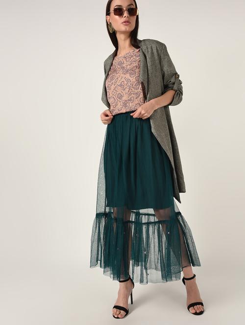 round neck bell sleeved abstract top - 16667966 - Very Small Image - 1