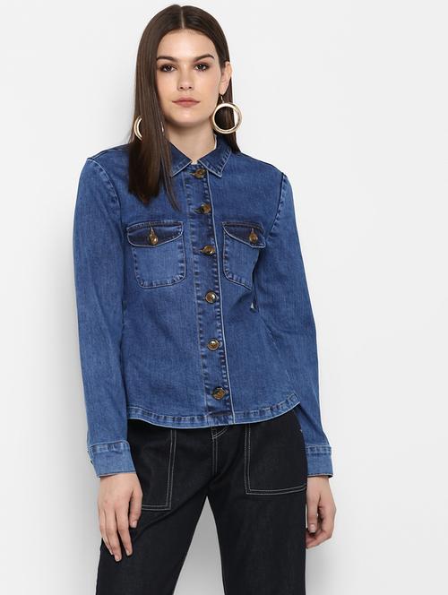 pocket detail curved hem denim jacket - 16669503 - Very Small Image - 1