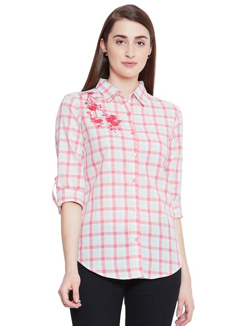 embroidered detail checkered shirt  - 16670609 - Very Small Image - 1