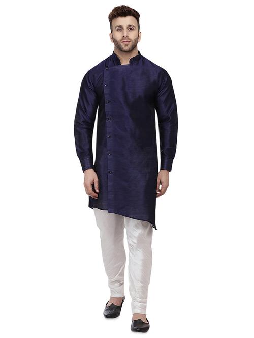 blue dupion solid asymmetric kurta - 16671766 - Very Small Image - 1