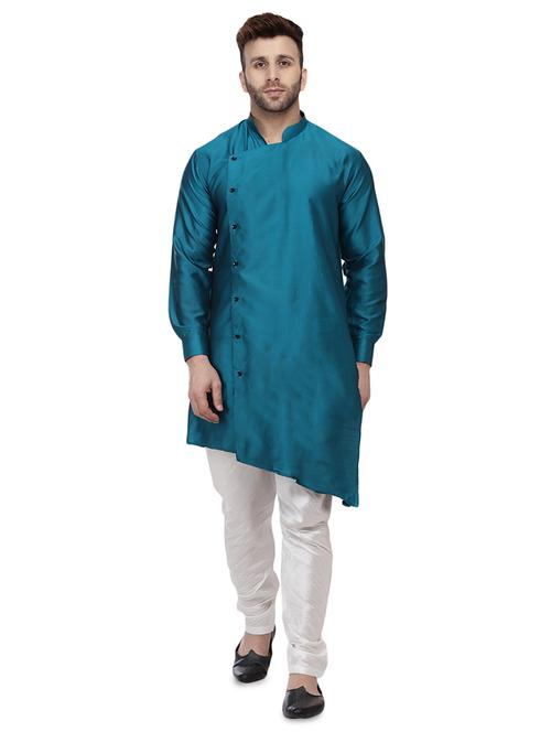 green dupion solid asymmetric kurta - 16671768 - Very Small Image - 1