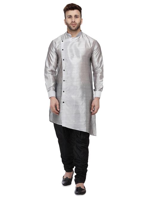 grey dupion solid asymmetric kurta - 16671771 - Very Small Image - 1