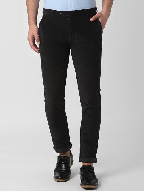 black solid corduroy flat front trouser - 16672003 - Very Small Image - 1