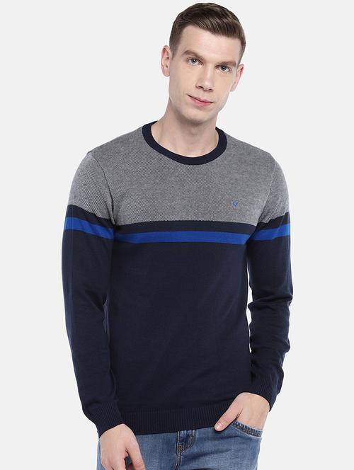 navy blue color block pullover - 16672162 - Very Small Image - 1