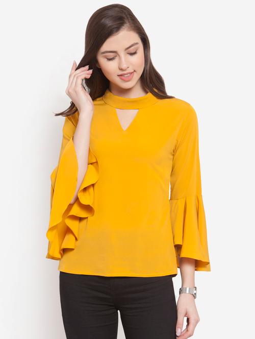 keyhole neck ruffle detail top - 16672504 - Very Small Image - 1