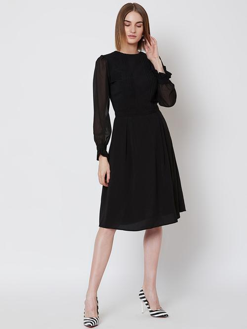 bishop sleeved pleated a-line dress - 16672769 - Very Small Image - 1