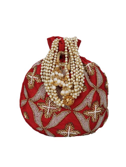 red faux silk regular potli - 16672799 - Very Small Image - 1