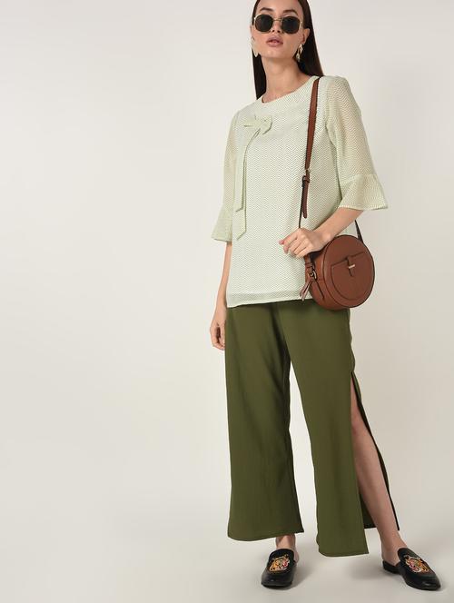 bow detail bell sleeved chevron top - 16673421 - Very Small Image - 1