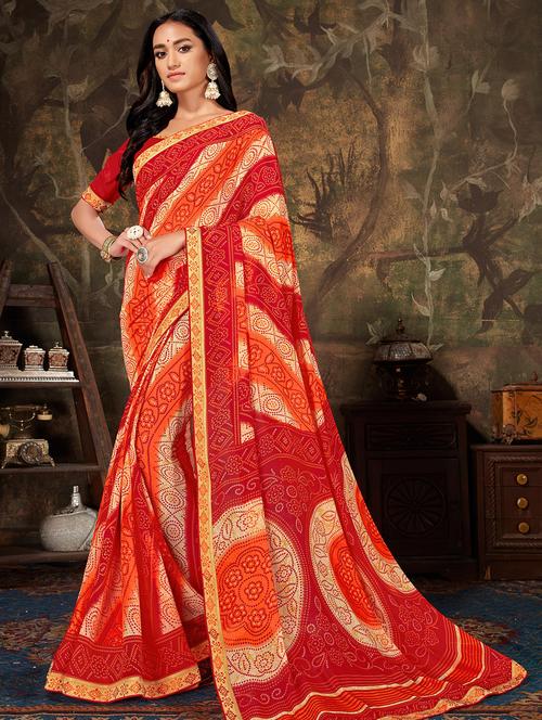 bandhani printed saree with blouse - 16674180 - Very Small Image - 1