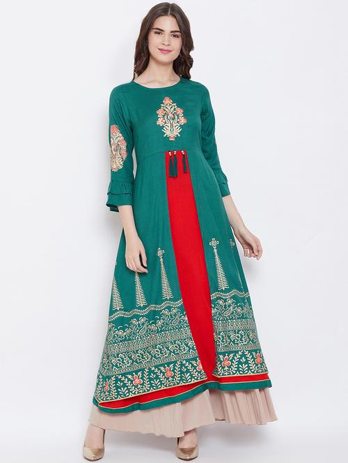 block print layered kurta - 16674656 - Very Small Image - 1