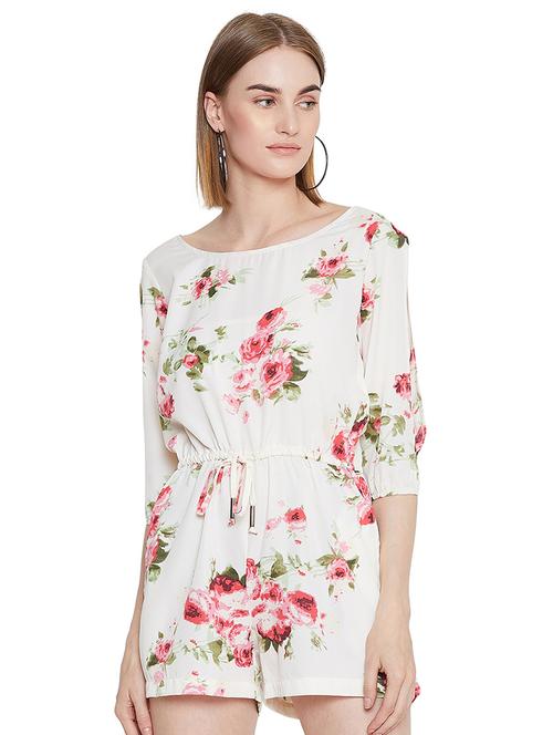 slit sleeved drawstring floral romper - 16675031 - Very Small Image - 1