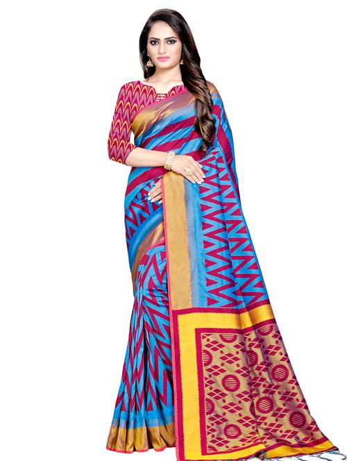chevron printed woven saree with blouse - 16675367 - Very Small Image - 1