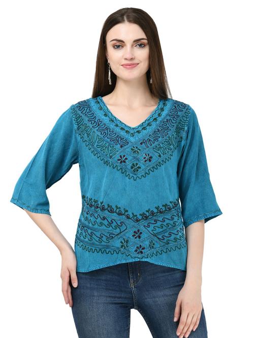 v neck embroidered top - 16675953 - Very Small Image - 1