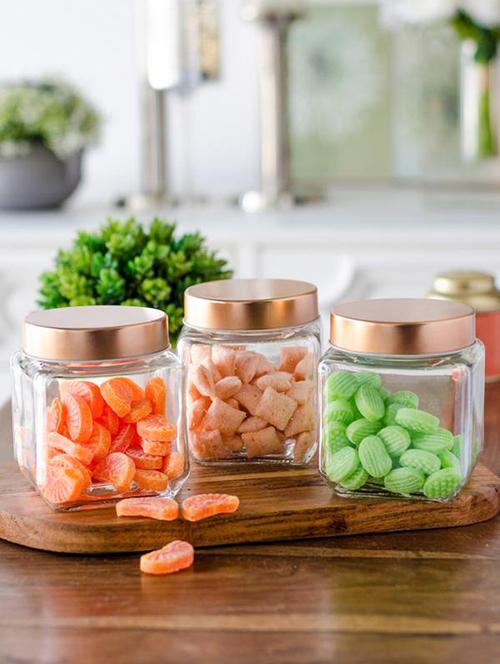 cube square glass jar with copper lid (set of 3) - 16676225 - Very Small Image - 1