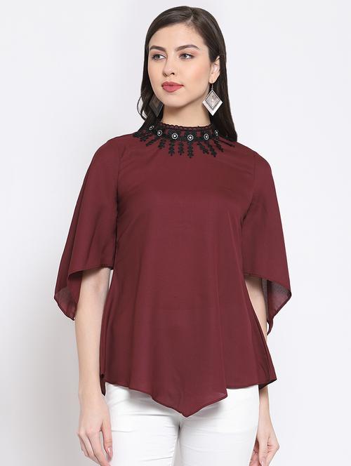 mock neck lace detail asymmetric top - 16677126 - Very Small Image - 1