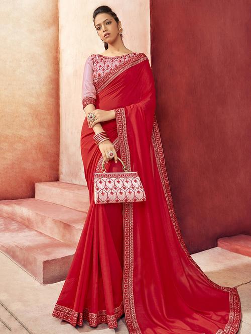 solid bordered saree with blouse - 16679179 - Very Small Image - 1
