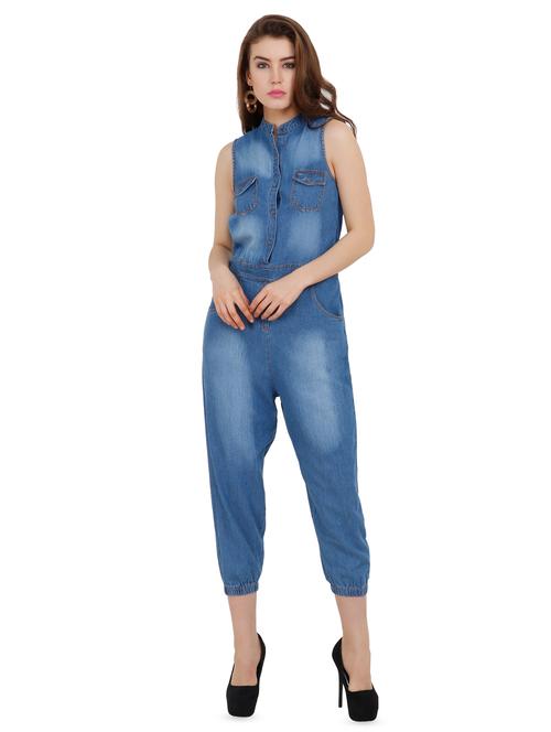 mandarin neck denim jumpsuit  - 16679910 - Very Small Image - 1