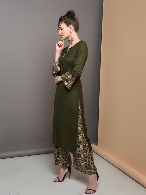 solid kurta palazzo set - 16680632 - Very Small Image - 1