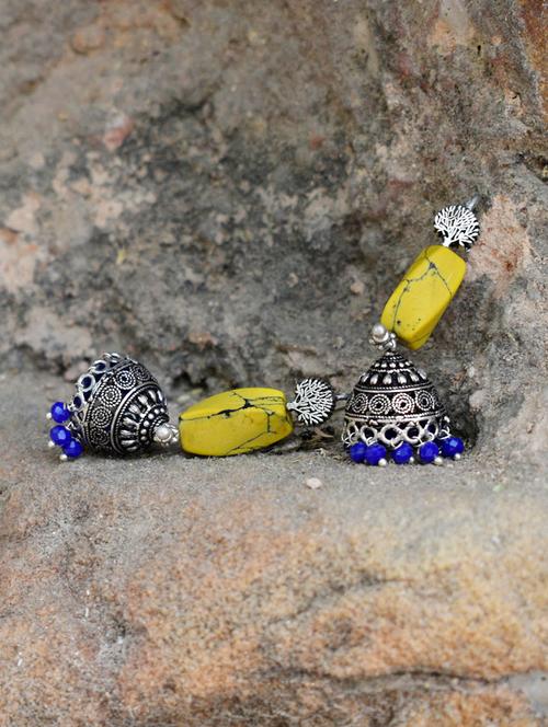 yellow brass jhumka earring - 16680703 - Very Small Image - 1