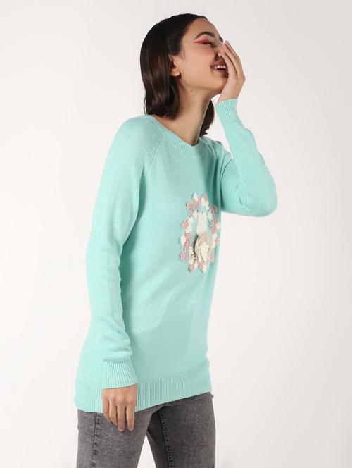 round neck embellished wool pullover - 16680907 - Very Small Image - 1