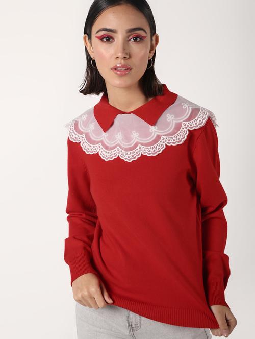 embellished neck cape detail wool blend pullover - 16680911 - Very Small Image - 1