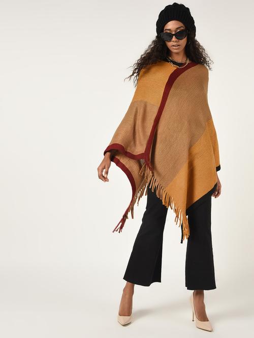 round neck fringe hem wool poncho - 16681555 - Very Small Image - 1